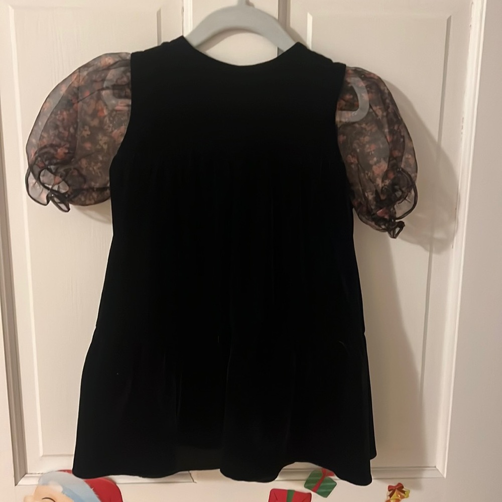 Zara toddler black velvet puff sleeve dress